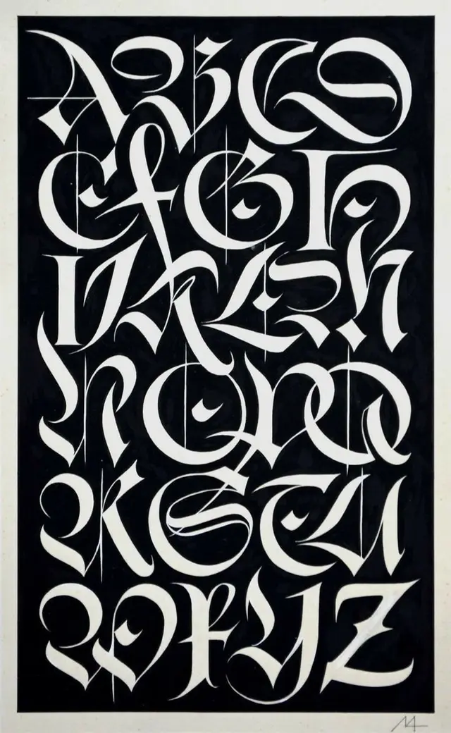 Monochrome Ornamental Calligraphy Alphabet Poster