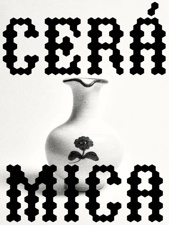 CERA MICA — white ceramic vase poster with hexagonal block type