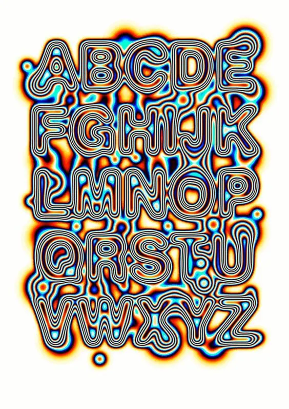 Concentric Contour Alphabet Poster with Cyan-Orange Halo