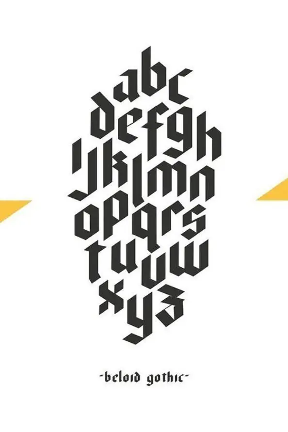 Belord Gothic — geometric blackletter lowercase alphabet poster