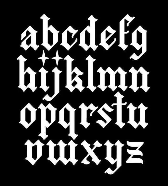 Lowercase Blackletter Alphabet — White on Black Typographic Specimen
