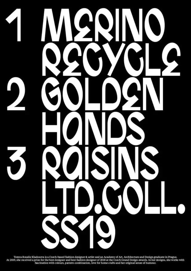 Monochrome SS19 typographic poster listing three collections