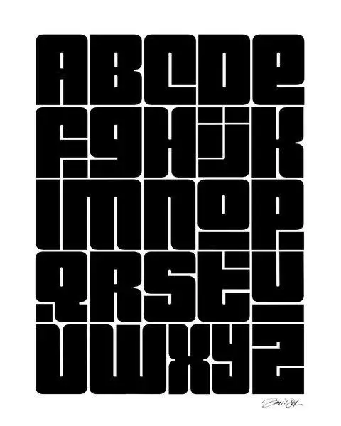 Bold Geometric Uppercase Alphabet Poster — Rounded Square Letterforms