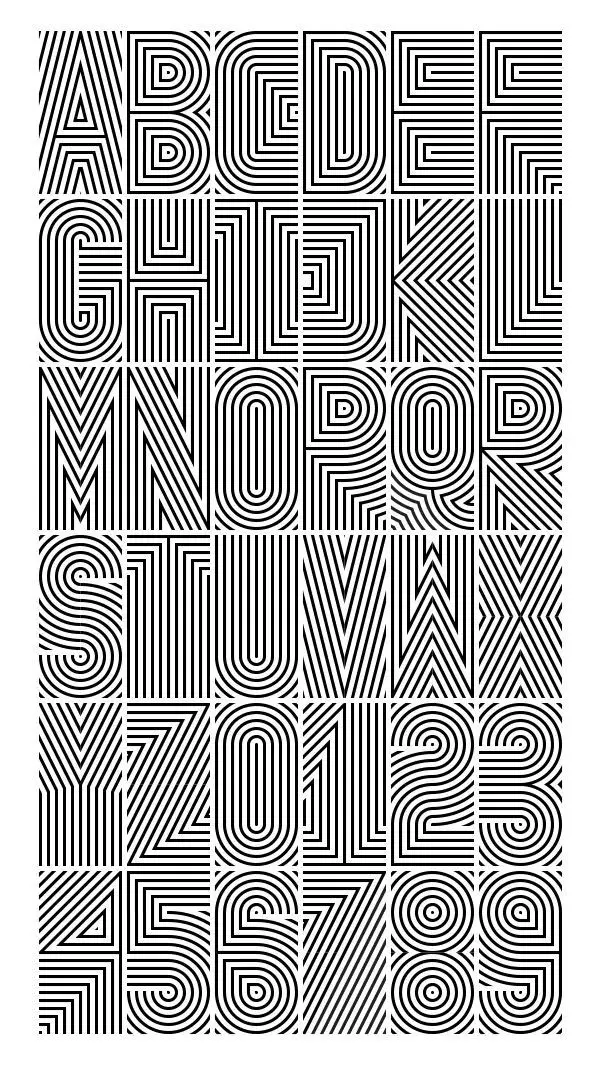 Concentric-Line Alphabet & Numerals Poster