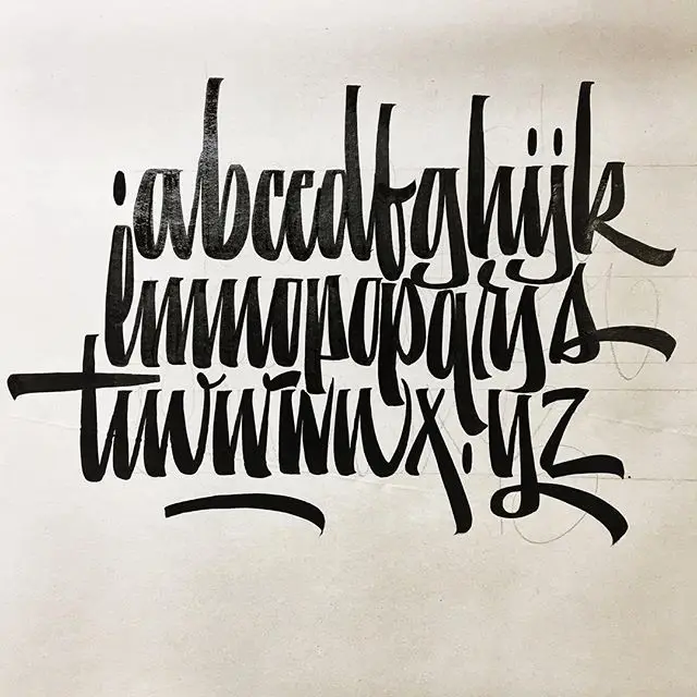 Lowercase Brush Calligraphy Alphabet on Paper