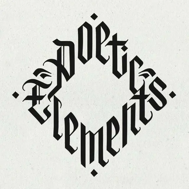 Blackletter diamond wordmark reading "four poetic elements"