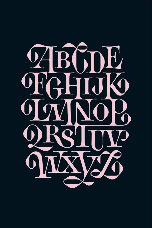 Ornamental Pink Uppercase Alphabet Poster on Deep Navy
