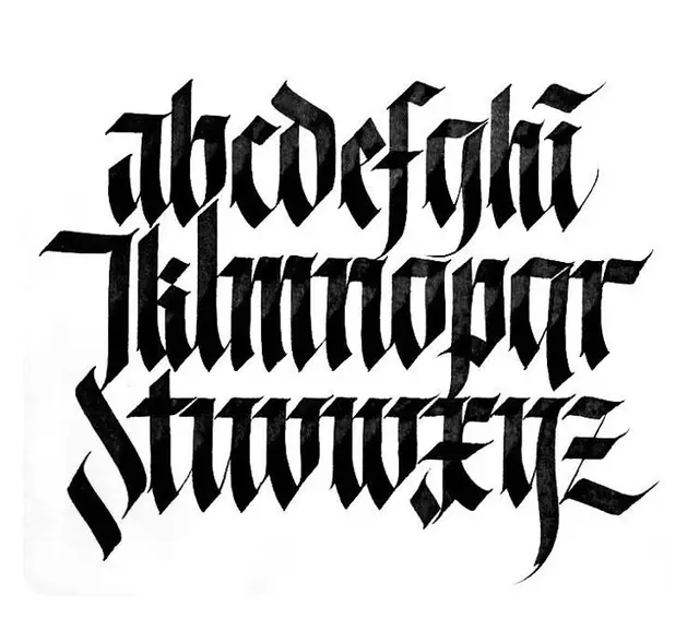 Lowercase Gothic blackletter alphabet in black ink