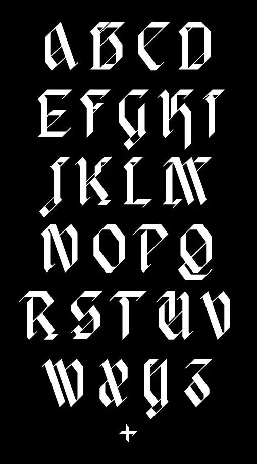 Geometric Blackletter Alphabet Poster — White on Black