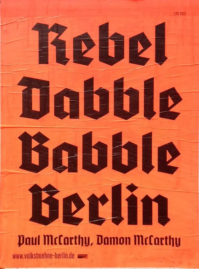 Rebel Babble Babble Berlin — orange blackletter poster (Volksbühne)