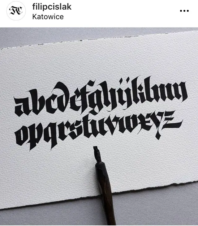 Blackletter lowercase alphabet hand-lettered on deckle-edge paper — filipcislak (Katowice)
