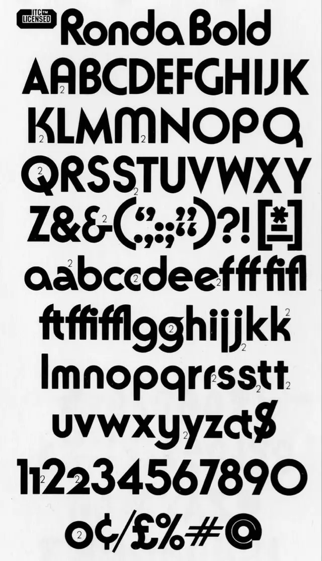 Ronda Bold — typographic specimen sheet (ITC licensed)