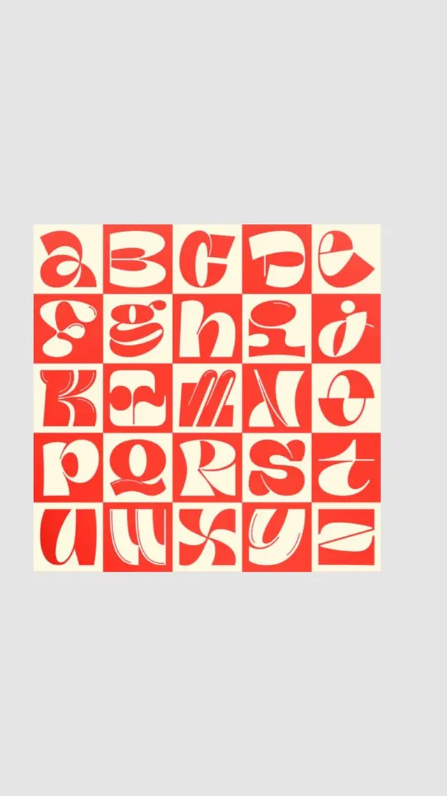 Retro red‑orange decorative alphabet grid poster