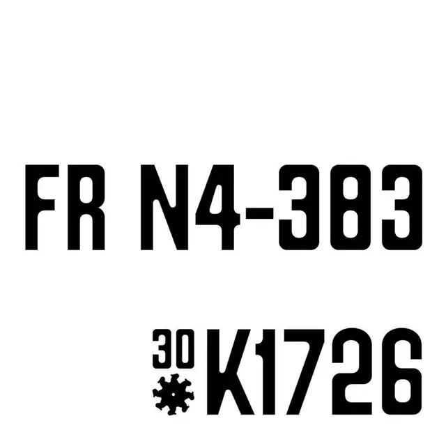 Black stencil alphanumeric codes — FR N4-383 and 30 K1726 on white