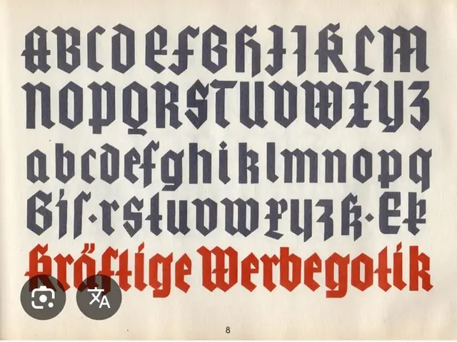 Blackletter type specimen page with red headline 'kräftige Werbegotik'