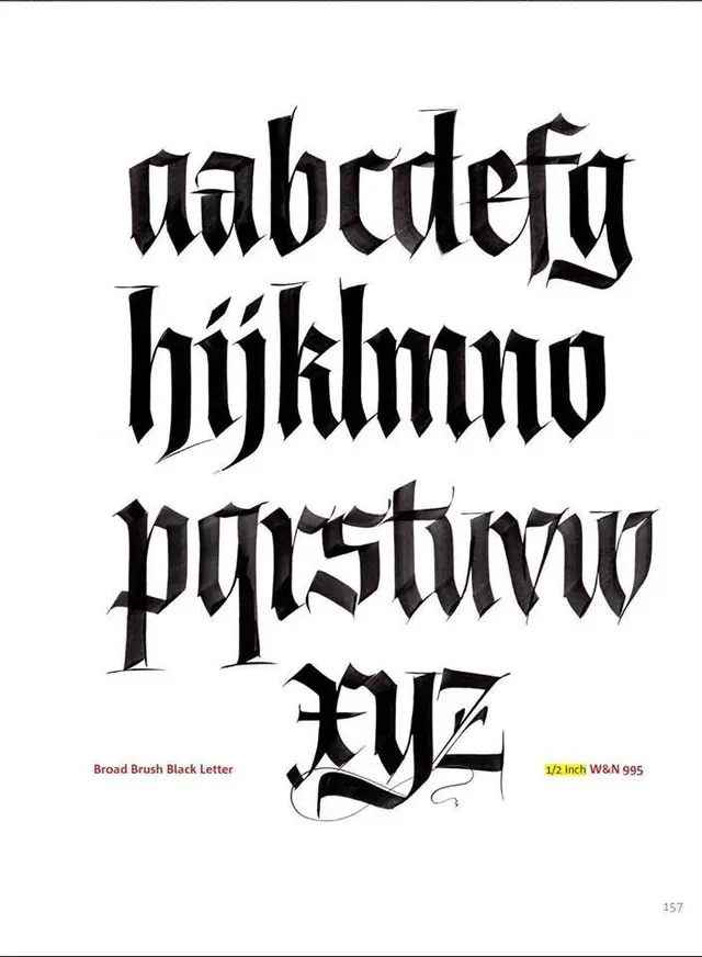Broad Brush Black Letter lowercase alphabet — 1/2 inch W&N 995