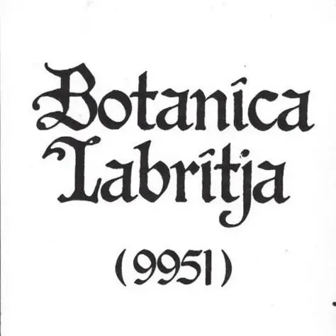 Blackletter Calligraphy Label: "Botanica Labritja" with Catalog Number