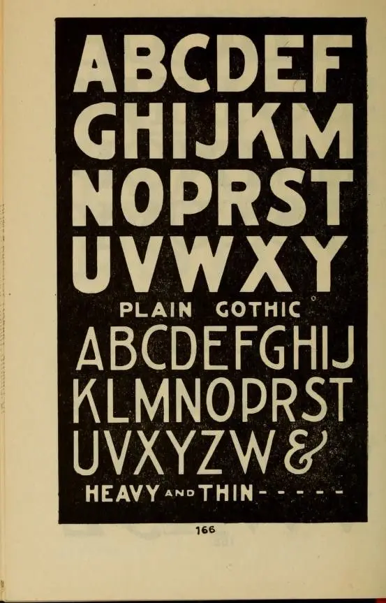 Plain Gothic type specimen — heavy and thin uppercase sample