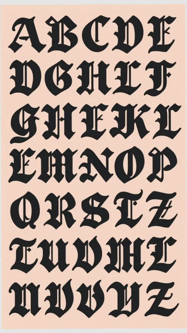 Blackletter (Old English) Uppercase Alphabet Poster on Peach Background