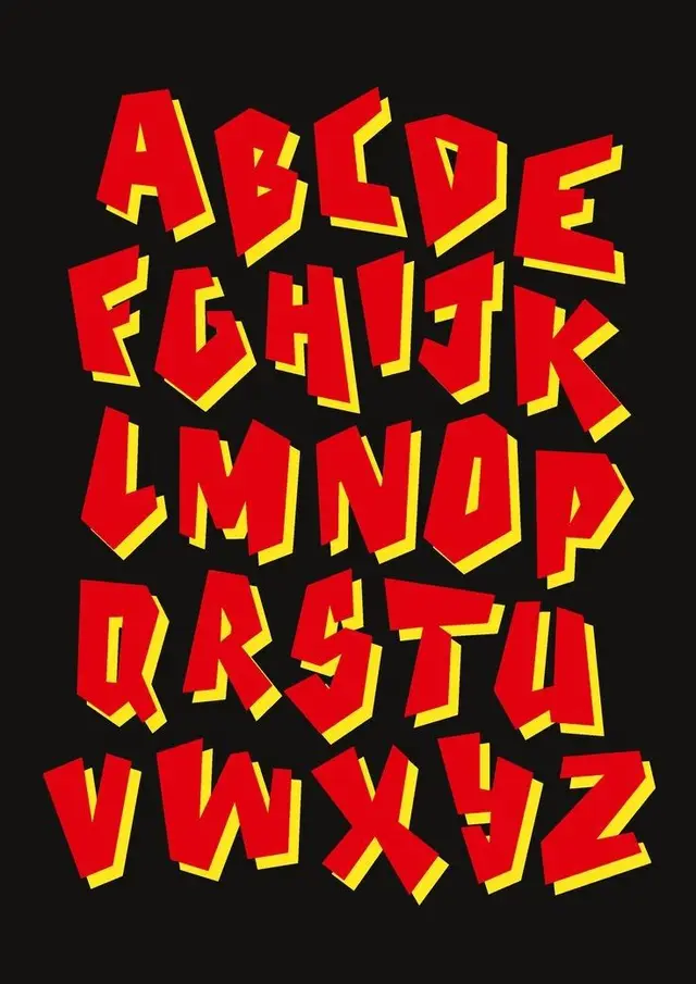 Comic-style Red Alphabet with Yellow Offset Shadow