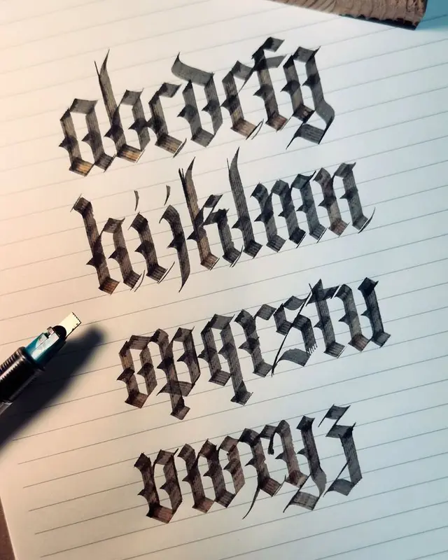Blackletter (gothic) lowercase alphabet practice on lined paper