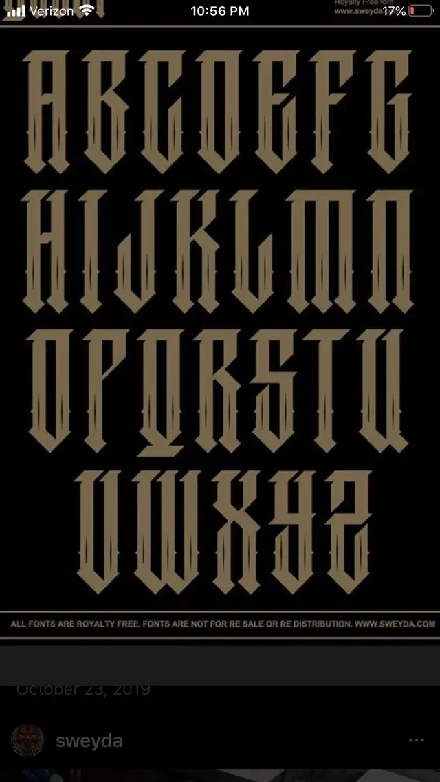 Sweyda Gold Blackletter Uppercase Typeface Specimen