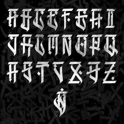 Distressed Blackletter Alphabet on Graffiti Background