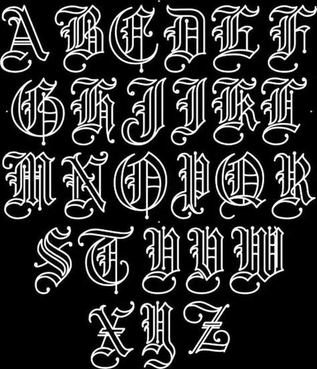 Ornate Blackletter Uppercase Alphabet (White on Black)