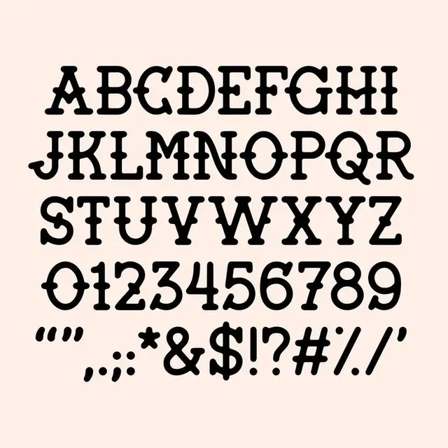 Bold slab-serif alphabet with ball terminals on pale pink background