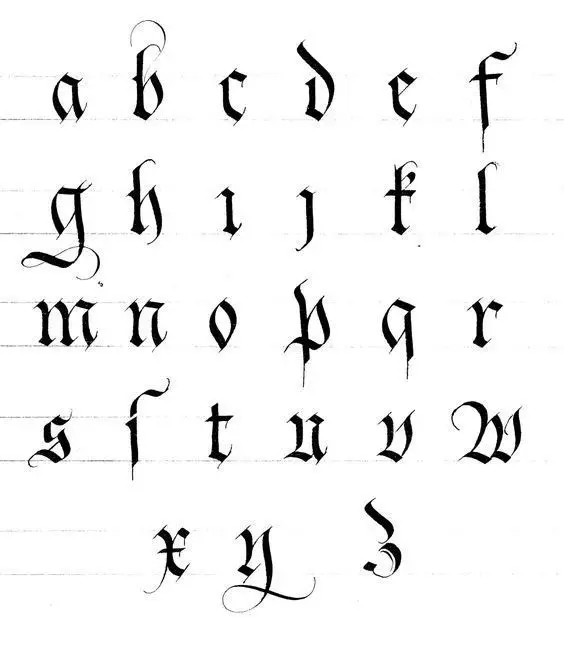 Blackletter lowercase calligraphy alphabet practice sheet