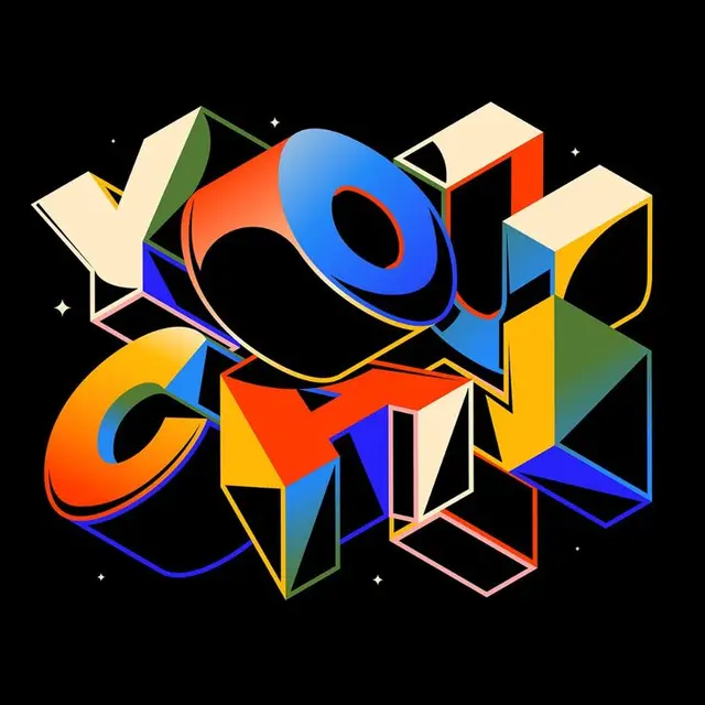 Multicolored 3D Geometric Typography — "YOU CAN"