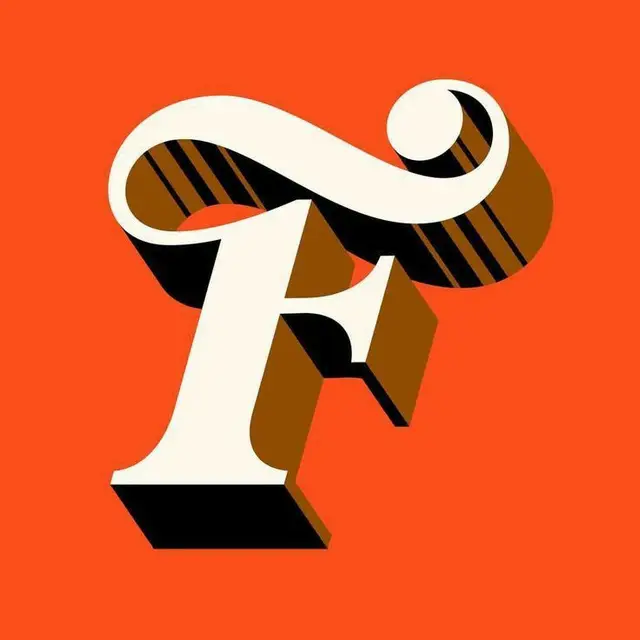 Ornamental 3D Capital F on Orange Background