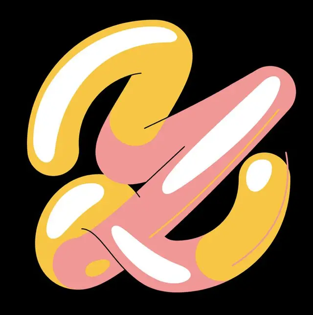 Glossy Intertwined Pink and Mustard Tubes on Black