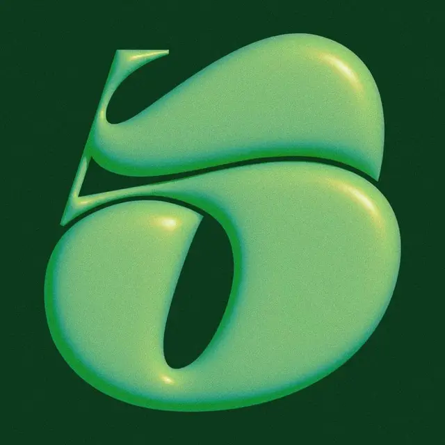Glossy 3D Lime-Green Numeral 5 on Dark Green Background