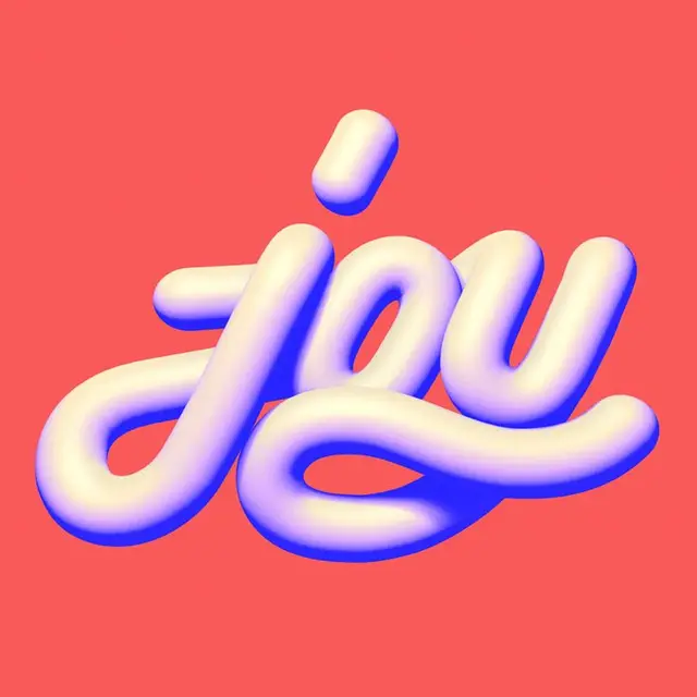 Pastel 3D Tubular Script Saying "joy" on Coral Background