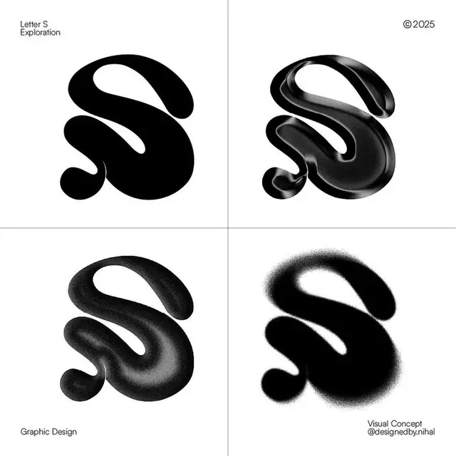 Letter S exploration — four-material typographic study