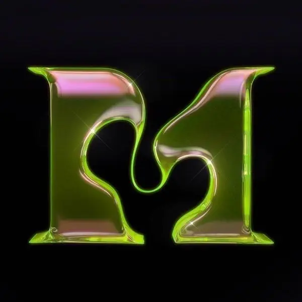 Iridescent Glass 3D Letter M — Neon Green & Pink
