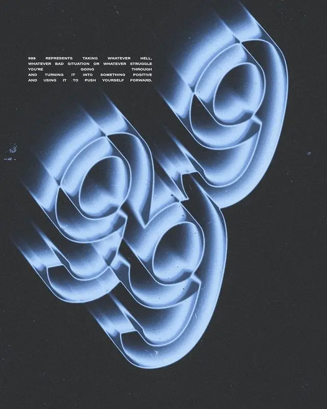 Layered glowing '999' 3D typography poster