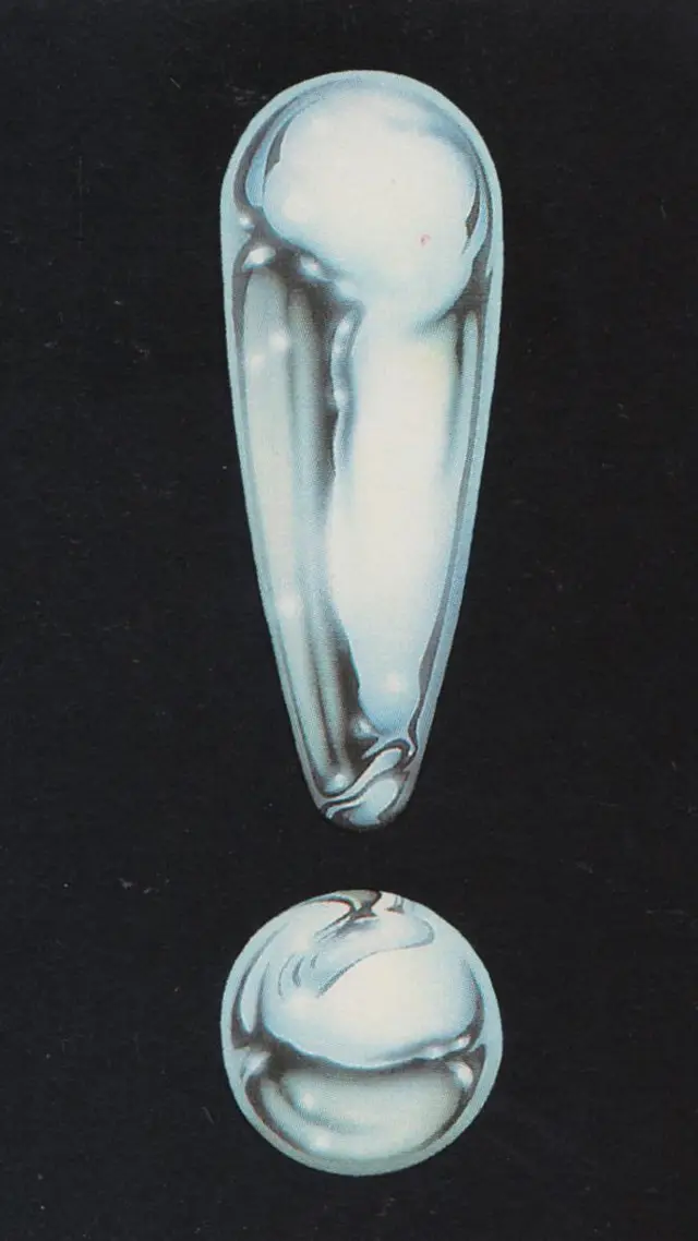 Liquid chrome exclamation mark on black background