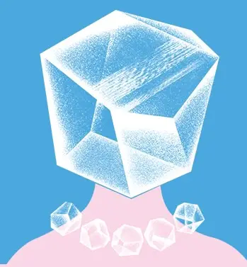 Translucent geometric cube and smaller crystals on pink mound — pastel digitalillustration