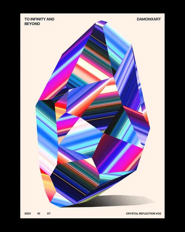 Crystal Reflection V02 — iridescent faceted crystal poster