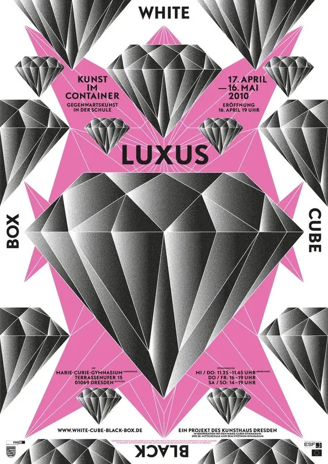 White Cube Black Box — LUXUS exhibition poster (Dresden, 2010)