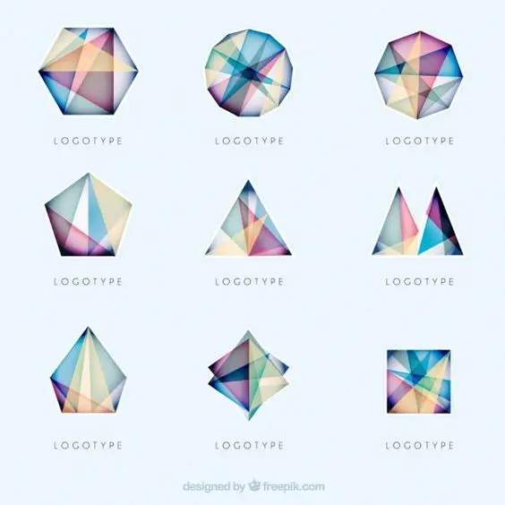 Pastel Low‑Poly Geometric Logo Set (3x3) — Prism Gemmarks