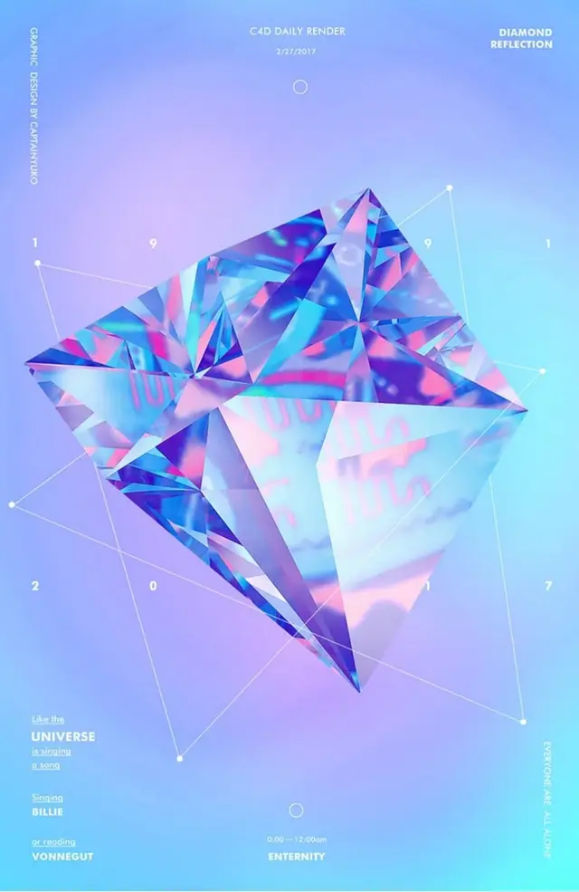 C4D Daily Render — "Diamond Reflection" iridescent crystal poster (2/27/2017)
