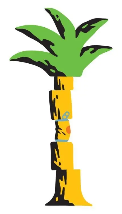 Modular yellow trunk palm tree illustration with green fronds