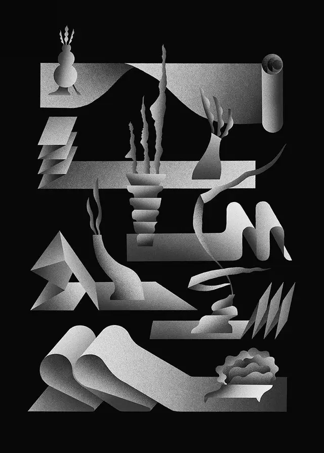 Monochrome Paper-Fold Still Life — Grainy Geometric Composition