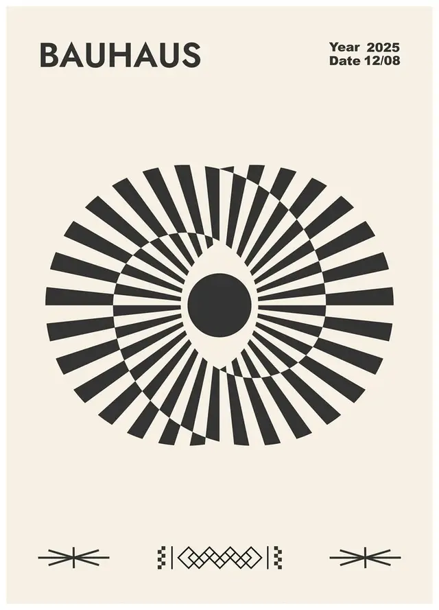 Bauhaus-inspired radial poster with black sunburst