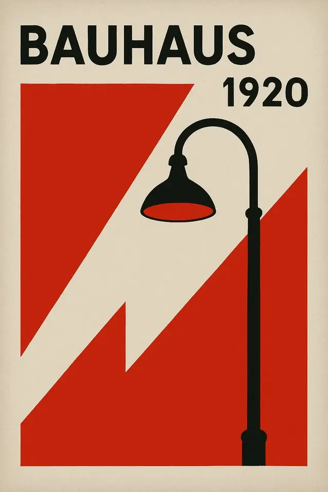 Bauhaus poster "1920" — lamppost with red geometric forms
