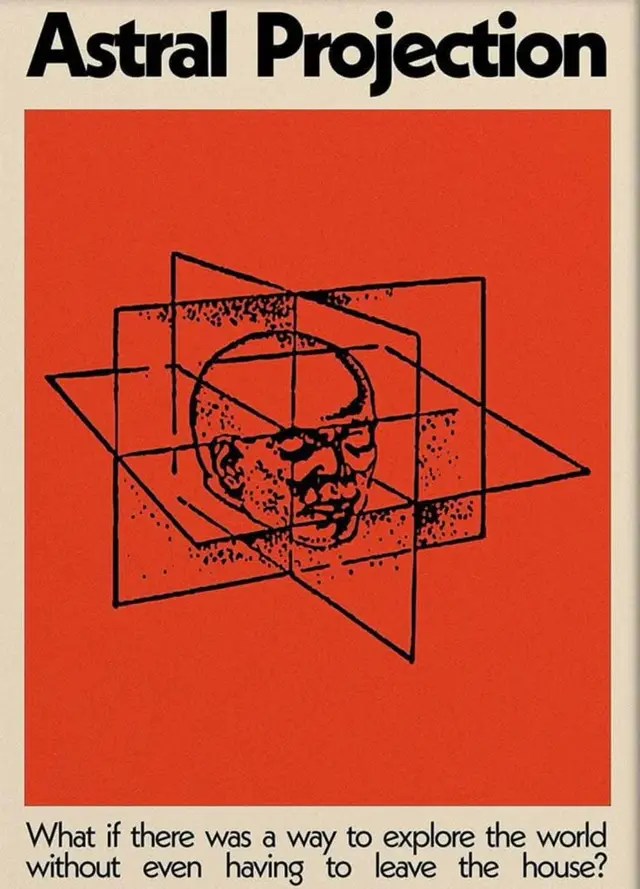Vintage poster 'Astral Projection' — red geometric head with intersecting planes