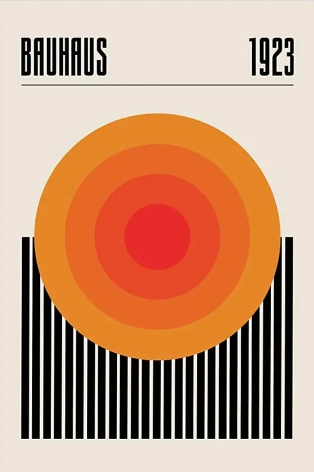 Bauhaus 1923 poster — concentric orange target over black stripes